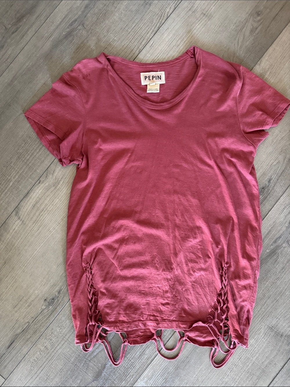 Pepin Women's Short Sleeve Braided-Hem Tee in Dusty Rose